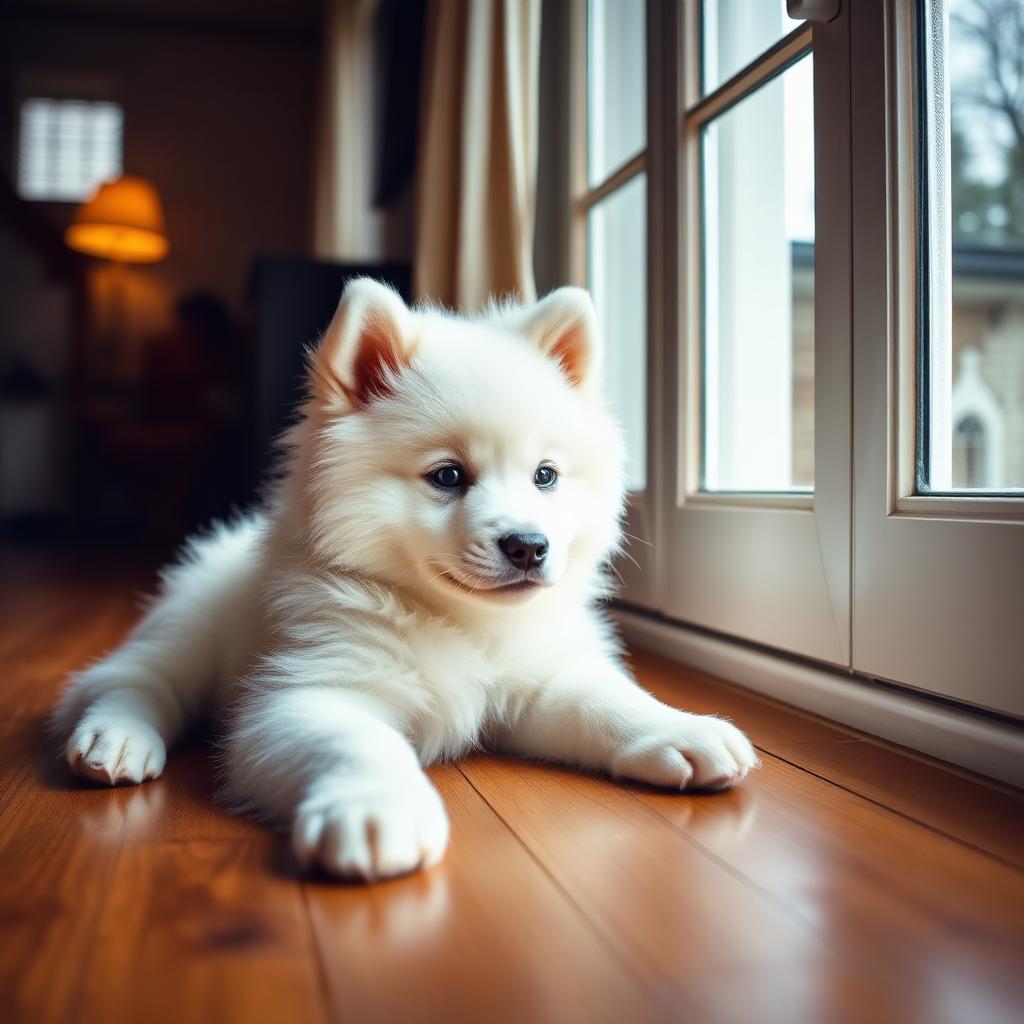 Cachorro Samoyedo Luna con su familia en Cali