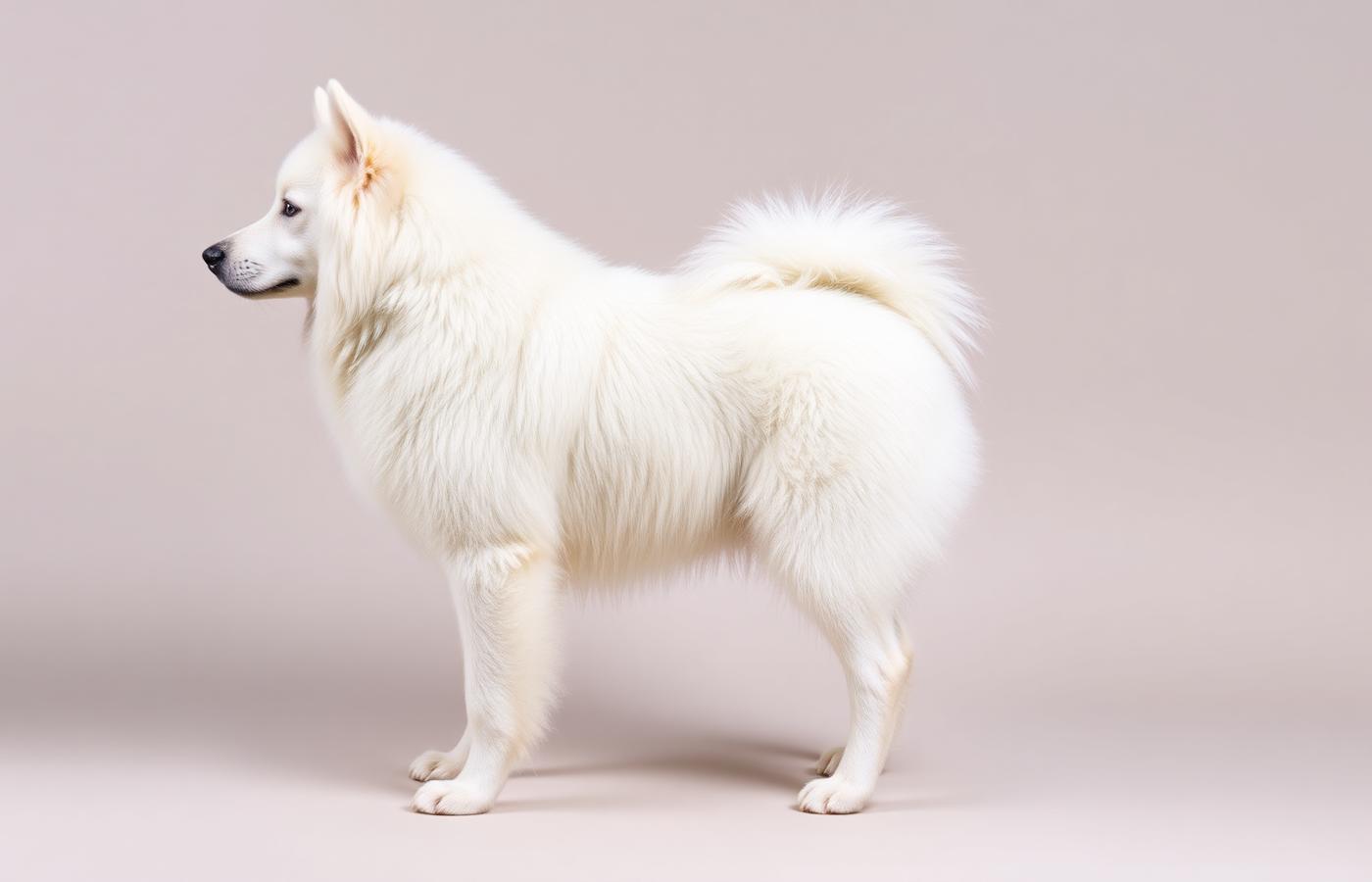 Cachorro Samoyedo blanco en un jardín en Ciudad de Panamá
